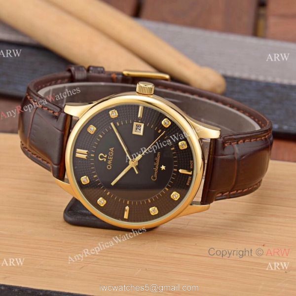 New Replica Omega Constellation 41mm Watch SS Black Leather Strap 5