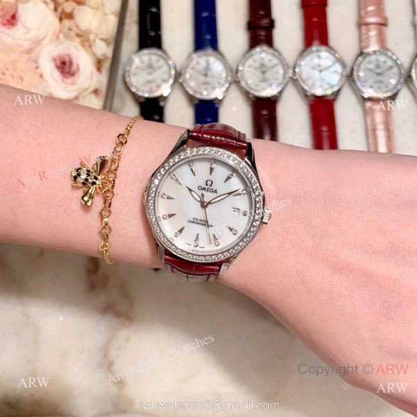 Copy Omega DeVille Co-Axial Cscapement Ladies 34mm watch Diamond bezel 5