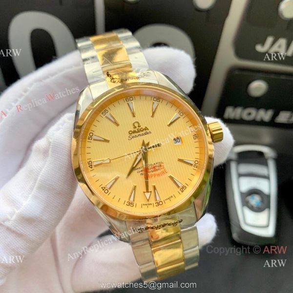 Copy Omega Seamaster Aqua Terra Swiss Citizen 8215 Watches 2-Tone Black Dial 5