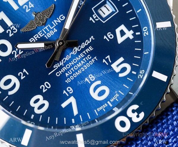 Swiss Copy Breitling Superocean II Sapphire Glass Watch Silver Case Blue Face 5