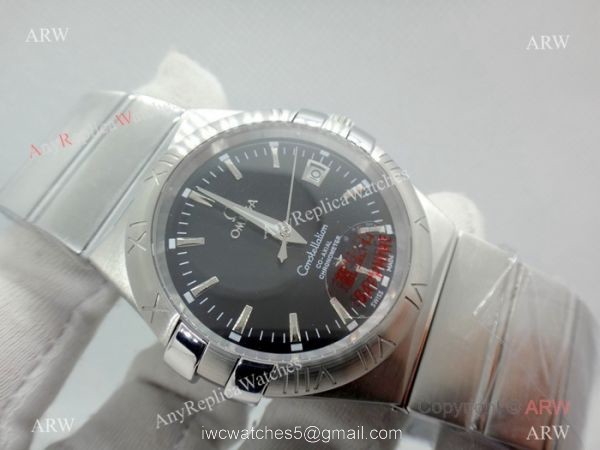 Omega Double Eagle Black Dial Stainless Steel Men Watch Replica 5