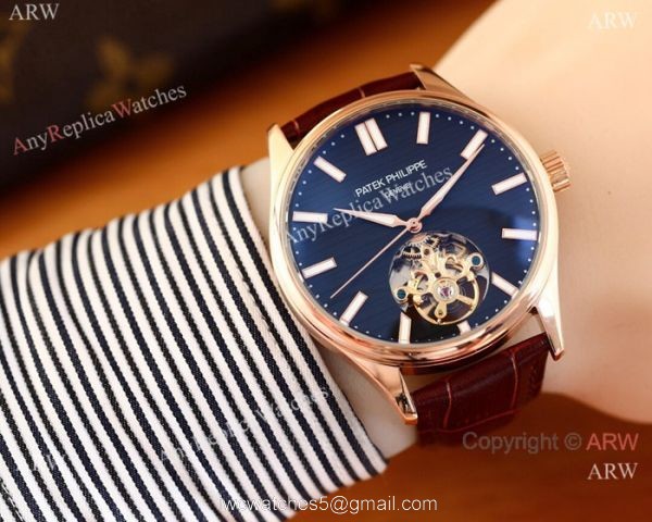 Patek Philippe Calatrava Copy Watches Two Tone Rose Gold Black Face 5