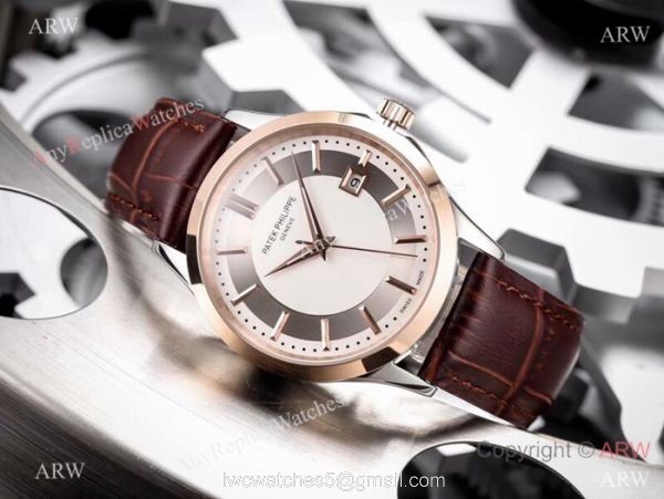 Fake Patek Philippe Calatrava 42mm Watch Rose Gold Bezel 5