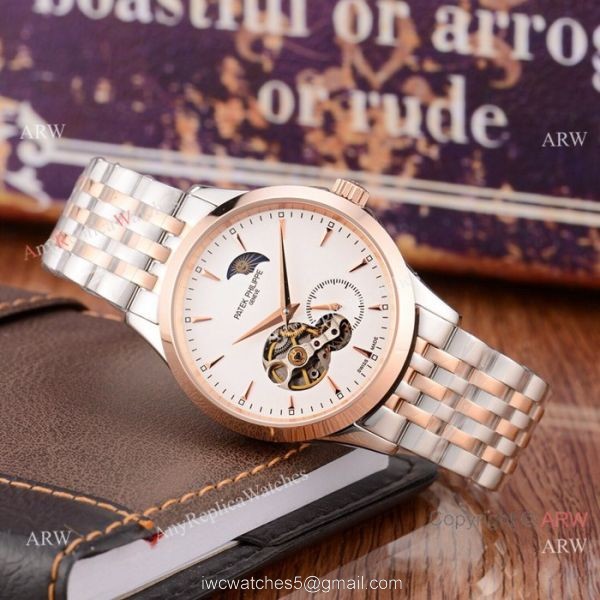 New Style Copy Patek Philippe Moon phase Watch Rose Gold 41mm Case 5