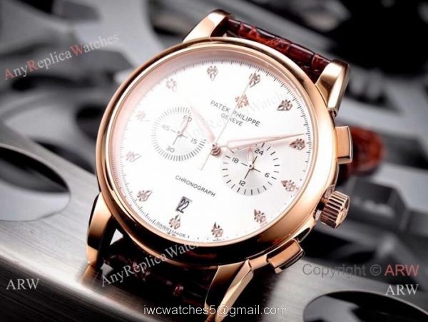Copy Patek Philippe Geneve Chronograph Watch White Dial Brown Leather Band 5