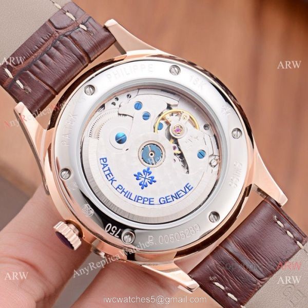 Patek Philippe Perpetual Calendar Rose Gold Case with Brown Leather Strap Watch 5