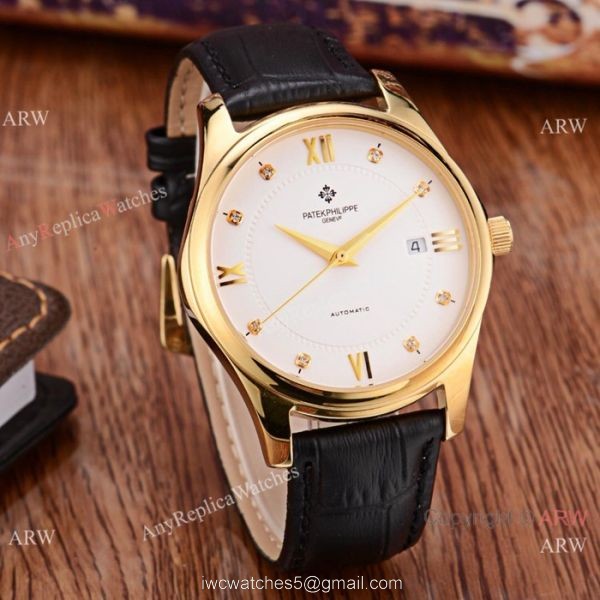 Copy Patek Philippe Calatrava White Face Rose Gold Men Watch Low Price 5