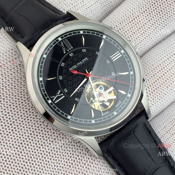 Copy Patek Philippe Tourbillon Men Watch Black Case Red Hand 5