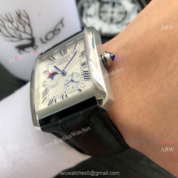 Cartier Tank Moonphase Men Wristwatch Rose Gold Black Dial 5