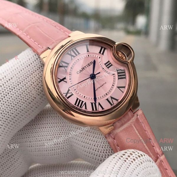 Swiss Quality Replica Cartier Ballon Bleu 33mm Watch SS Pink Dial 5