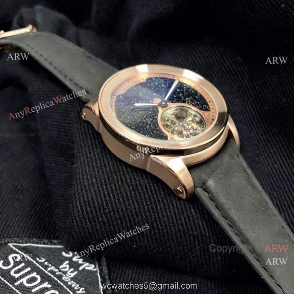 New Copy Calibre de Cartier Tourbillon watch Black Leather Band 5