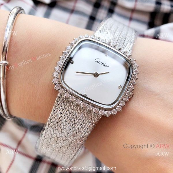 Fashion Cartier Replica Watches Rose Gold Diamond Case 5