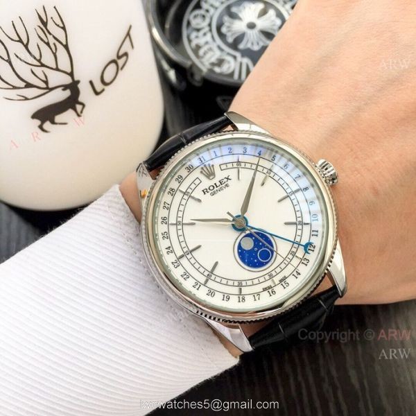 Rolex Geneve Cellini Moonphase SS Black Dial / New Baselworld Rolex Cellini Moonphase Replica Watch 5