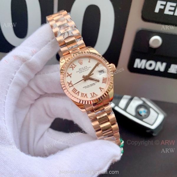 Swiss Replica Presidential Rolex Datejust 28mm Watch White MOP Dial Gold President 5