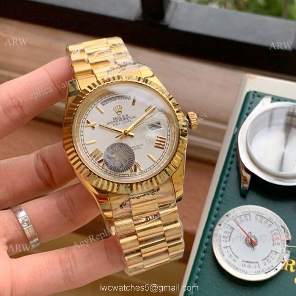 Copy Rolex Day Date 2 41mm watches Rose Gold President White Dial 5
