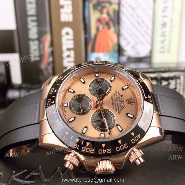 New Rolex Daytona Rubber Strap Replica Watch Rose Gold Case 40mm 5