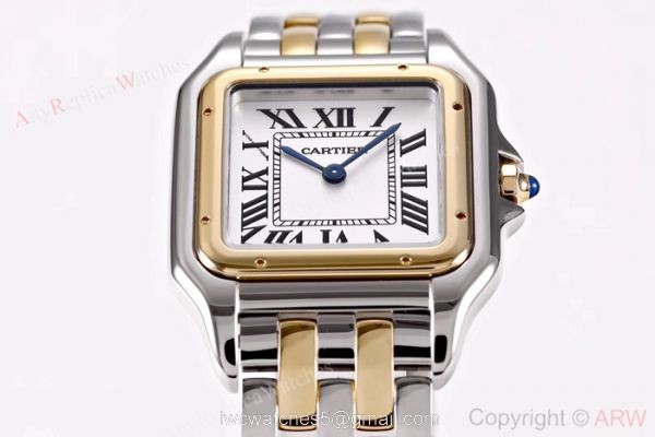 Copy Panthere De Cartier 2-Tone White Dial Watch Swiss Quartz Movement 5