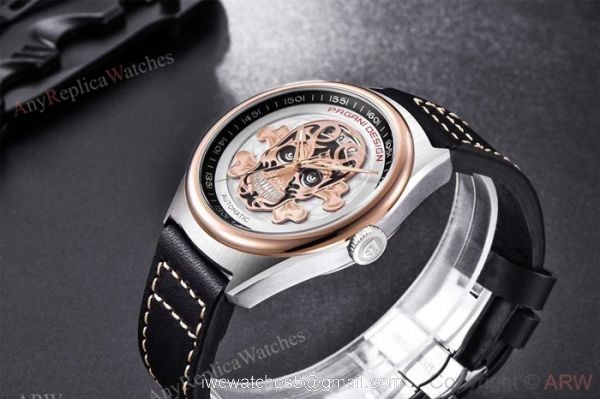 Replica Pagani Design Rose Gold Bezel Skeleton Skull Face Watch 5