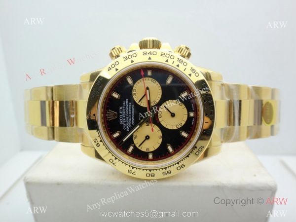 Swiss Rolex Daytona V2 904L Yellow Gold Black Dial watch AR Replica Watches 5