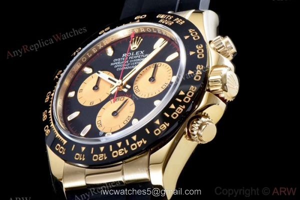 Rolex Daytona Swiss 4130 V2 Yellow Gold Black Rubber Strap Watch AR Replica Watches 5