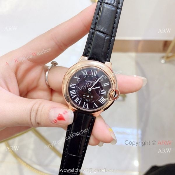 Fake Cartier Ballon Bleu Cartier Watch Lady 36mm Blue Leather Band 5