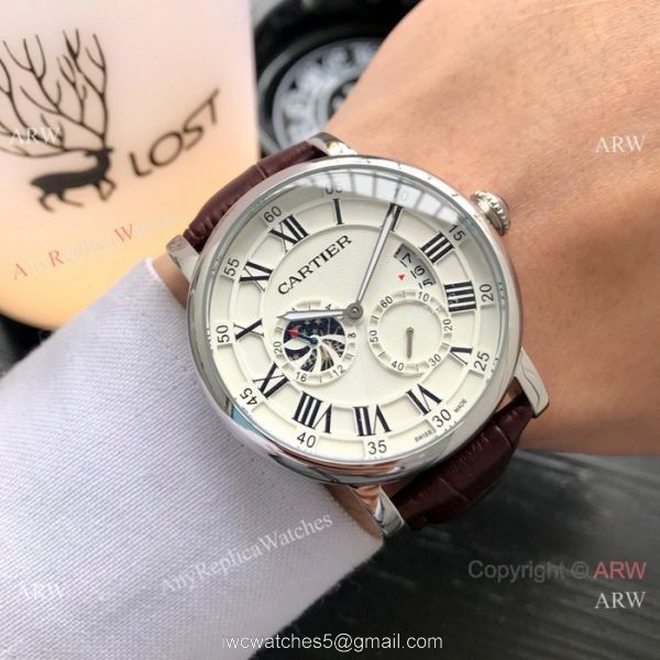 Copy Cartier Rotonde De Stainless Steel White Dial 42mm Watch 5