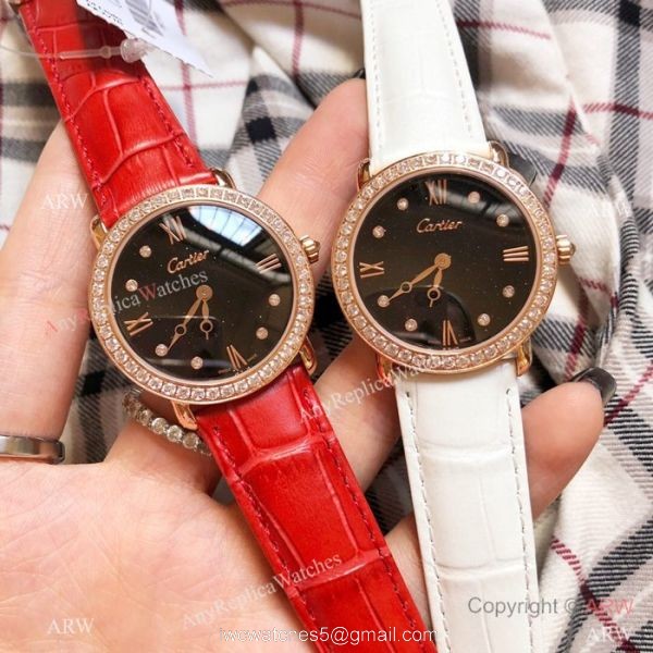 Copy Cartier Rose Gold Black Dial Watch 33mm Ladies 5
