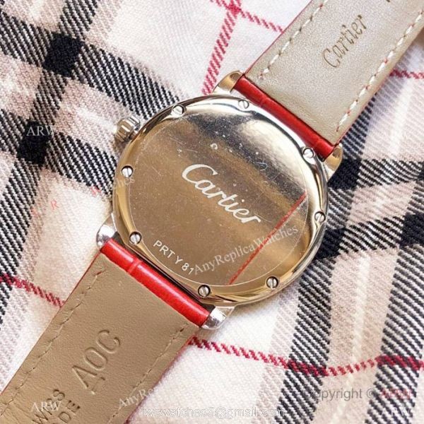 Japan Grade Replica Cartier SS Gray Leather Strap Watch 5
