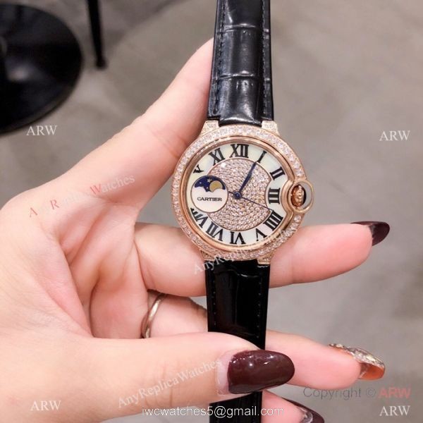 Fake Cartier Ballon Bleu Rose Gold Diamond Watches 36mm Lady 5
