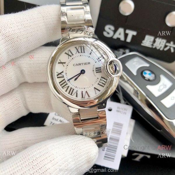 Ballon Bleu Cartier Quartz watch Copy Stainless Steel White Mop Face 33mm 5