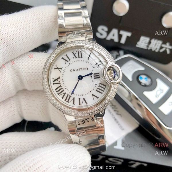 Stainless Steel Pink Dial Womens Fake Cartier Watch 33mm 5