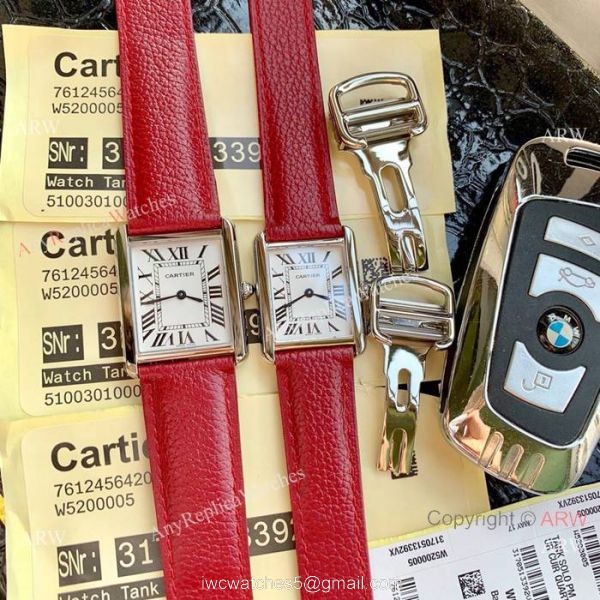 Cartier Solo Tank Quartz Watch SS Orange Leather Band 5