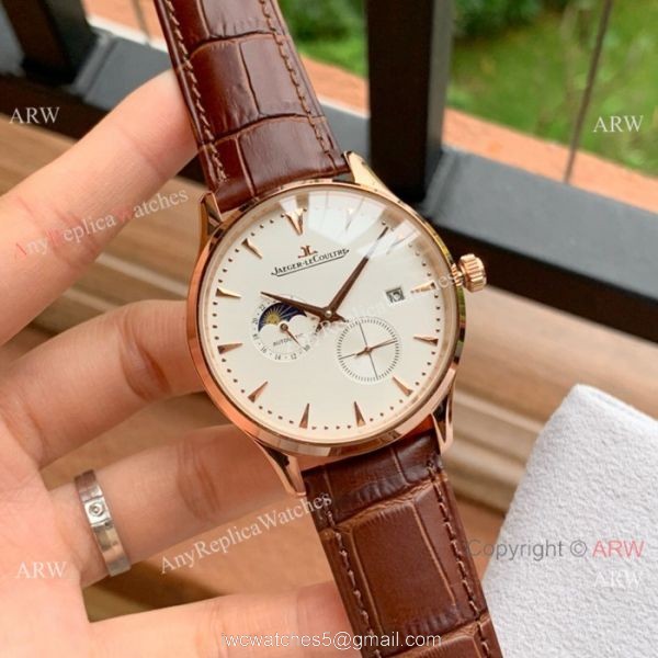 Fake Jaeger-leCoultre Moonphase Rose Gold White Dial Watch 5