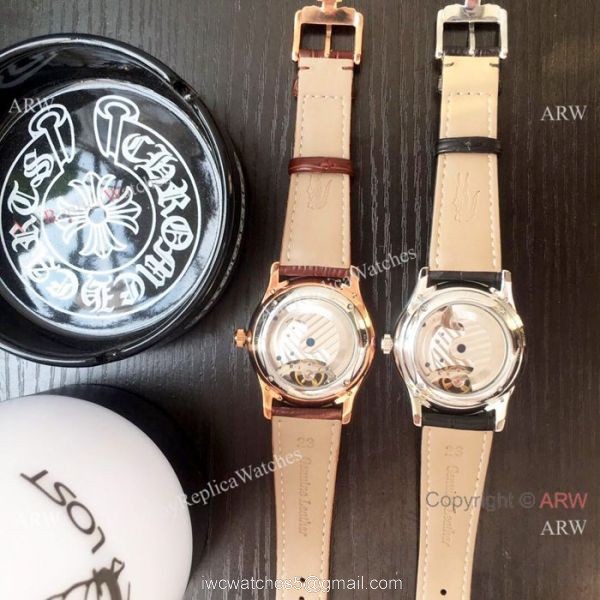 Copy Jaeger-LeCoultre Tourbillon SS Black Leather Strap Watch 5