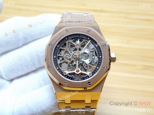 JF Fake Audemars Piguet Royal Oak Rose Gold Skeleton Watch 5