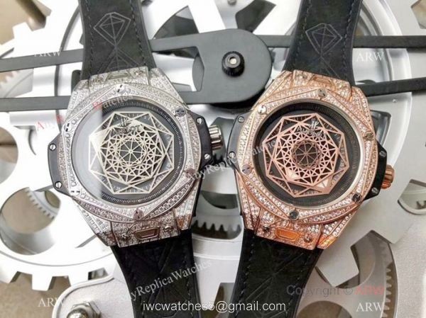 Hublot Big Bang Sang Bleu Stainless Steel Iced Out Watch Best Replica 5