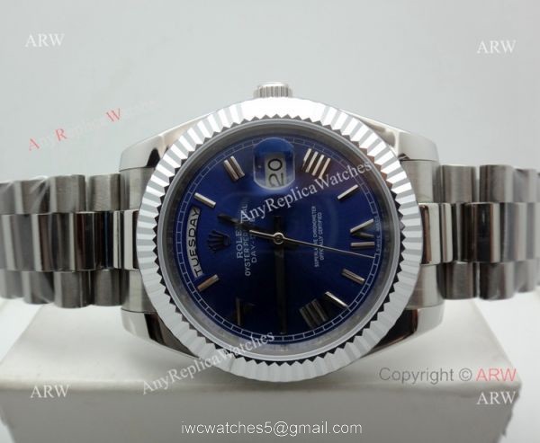 Best Rolex Day Date President Replica Watch 40mm Stainless Steel Blue Dial 5