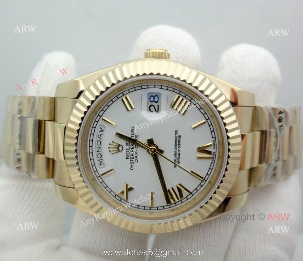 Rolex Day-Date White Dial Yellow Gold Watch 40mm Rolex Presidential Replica Watch 5