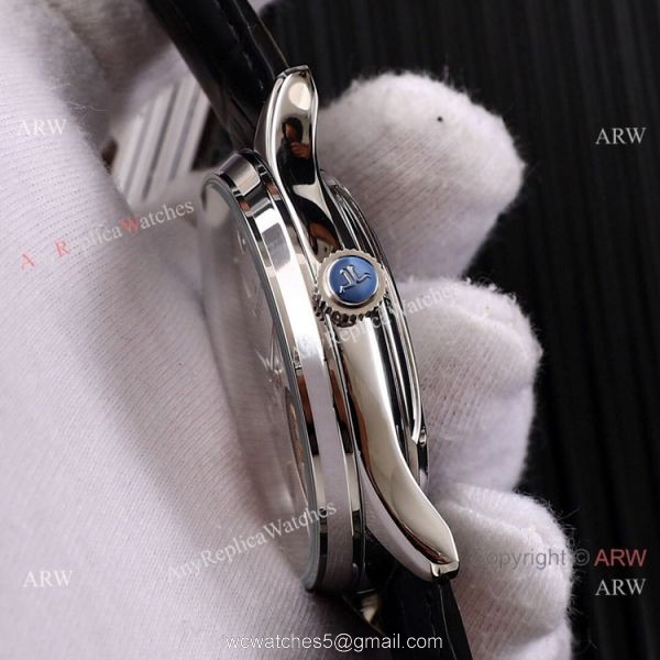 Fake Jaeger LeCoultre Tourbillon White Dial Black Leather Band Watch 42mm 5