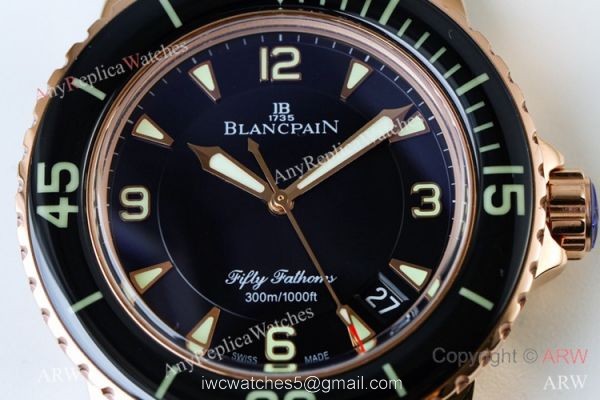 Swiss Grade Blancpain Fifty Fathoms Automatique Rose Gold Watch Best Replica 1:1 5