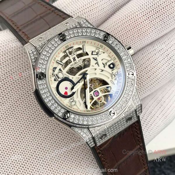 New replica Hublot Classic Fusion Rose Gold Diamond Watch Black Face 5