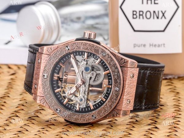 Copy Hublot Classic Fusion Tattoo Wristwatch Black Gummy Strap 5