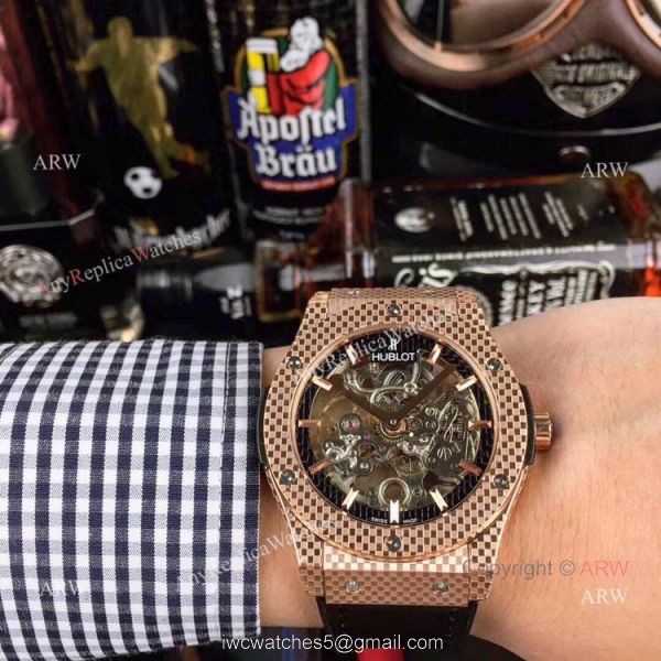 Copy Hublot Classic Fusion Watches Skeleton Dial Black Rubber Strap 5