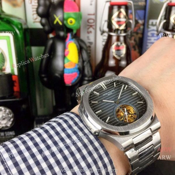Best Copy Replica Patek Philippe Tourbillon Stainless Steel Black Dial Watches 40mm 5
