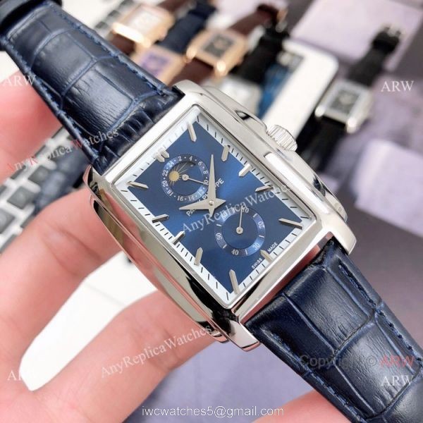 Patek Philippe Gondolo Moonphase Mens Watch SS Black Leather Strap 5