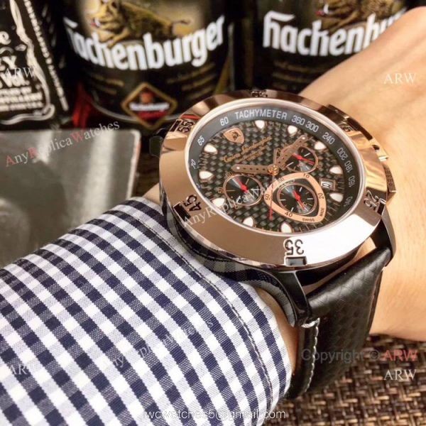 Copy Lamborghini Herrenuhr Quartz watch Rose Gold Bezel Silver Dial 5
