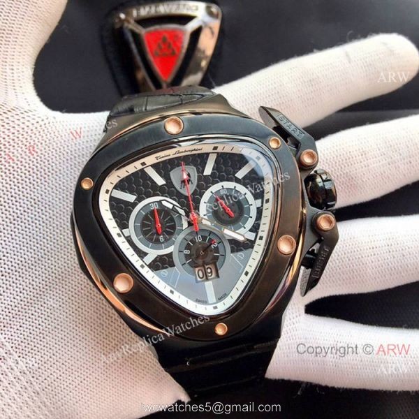 High Quality Tonino Lamborghini Spyder 1000 watch SS Black Leather Band 5