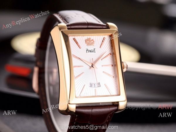 Copy Piaget Automatic Watches 40mm SS Black Dial Black Leather Band 5