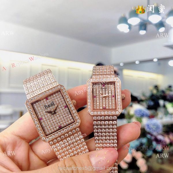 Swiss Replica Piaget Polo Diamond Watches All Gold Sapphire Glass 5