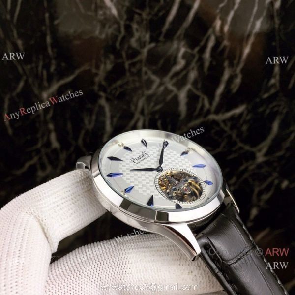 Piaget Polo Tourbillon Copy Watches White Dial Black Leather Strap 5